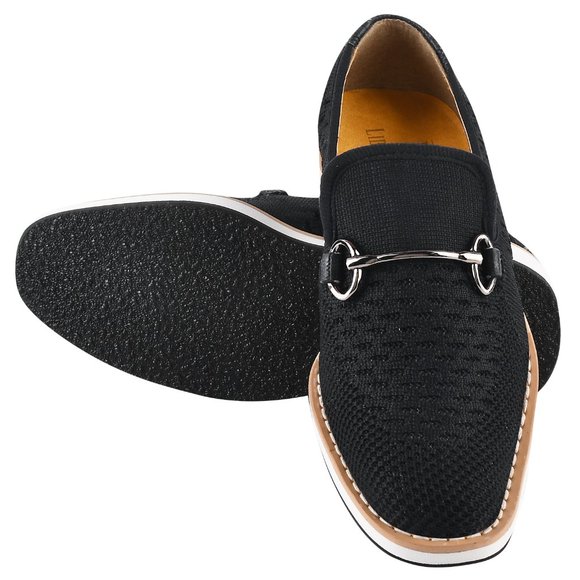 Joyce Boys Textile & Lizard Print Leather Kids Slip on Black Loafer Shoes - Picture 2 of 7